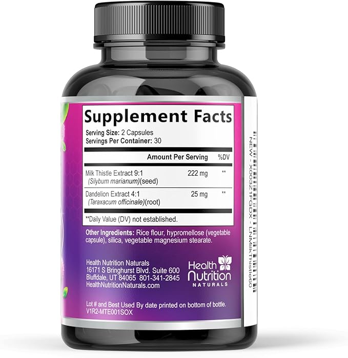Milk Thistle Supplement - Liver Health Support with Dandelion Root & Silymarin Marianum, Liver Cleanse Detox & Repair - Nature's Milk Thistle Extract - 60 Capsules