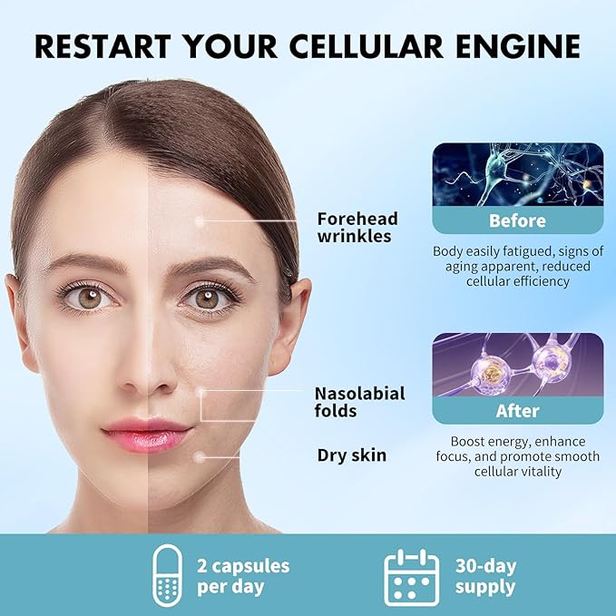 NAD+ Supplement, with Nicotinamide Riboside and Resveratrol, Supports Cell Health, Slows Aging, Helps Focus, and Promotes NAD+ Production - 60 Capsules