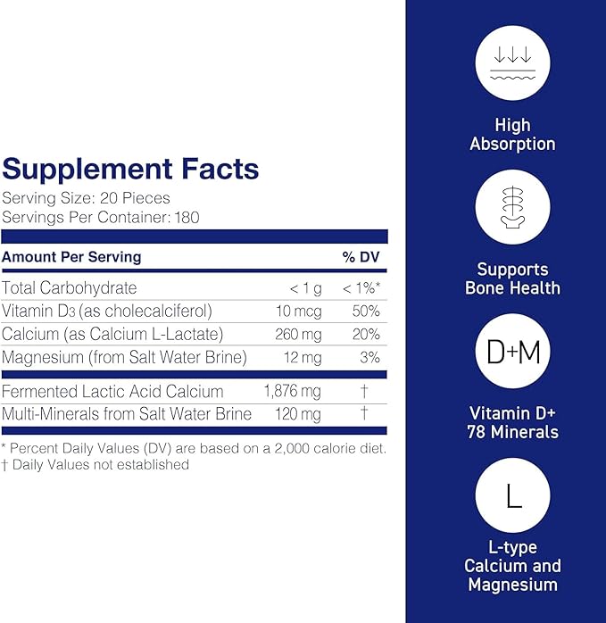 Umeken Mineral L-Cal Calcium with Vitamin D3, 6 Month Supply, Water Soluble Ball Format with Magnesium & Minerals, Fast Absorbing Calcium Magnesium D3 Supplement, 3,600 Balls, 360g, Pack of 1