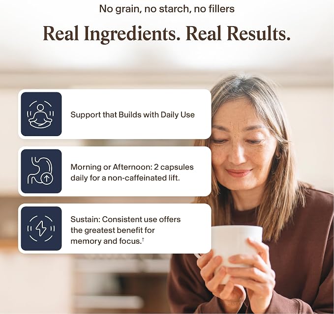 Real Mushrooms Lion’s Mane Focus Capsules (90 Count) – Organic Lions Mane Fruiting Body Extracts with 200mg Alpha GPC Choline for Mental Clarity & Daily Cognitive Function