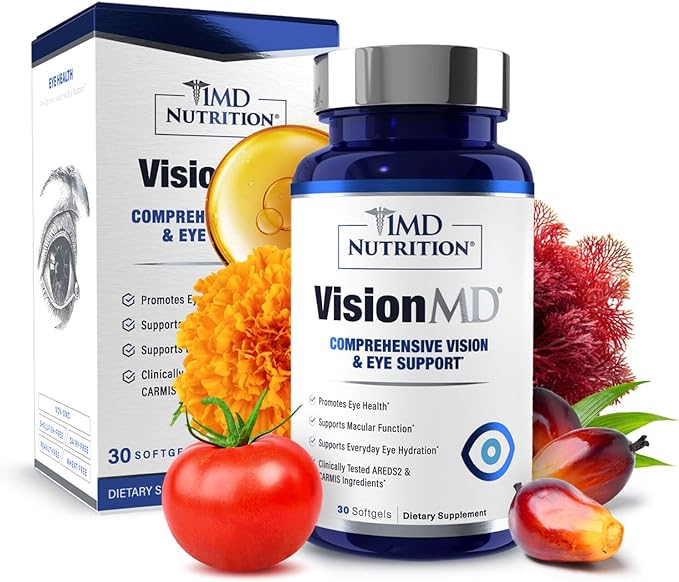 1MD Nutrition VisionMD Eye Vitamin CARMIS - Eye Supplement for Adults - with OptiLut Lutein & Zeaxanthin - Supports Vision Health Care, Everyday Eye Strain, & Occasional Dry Eye - 30 Softgels
