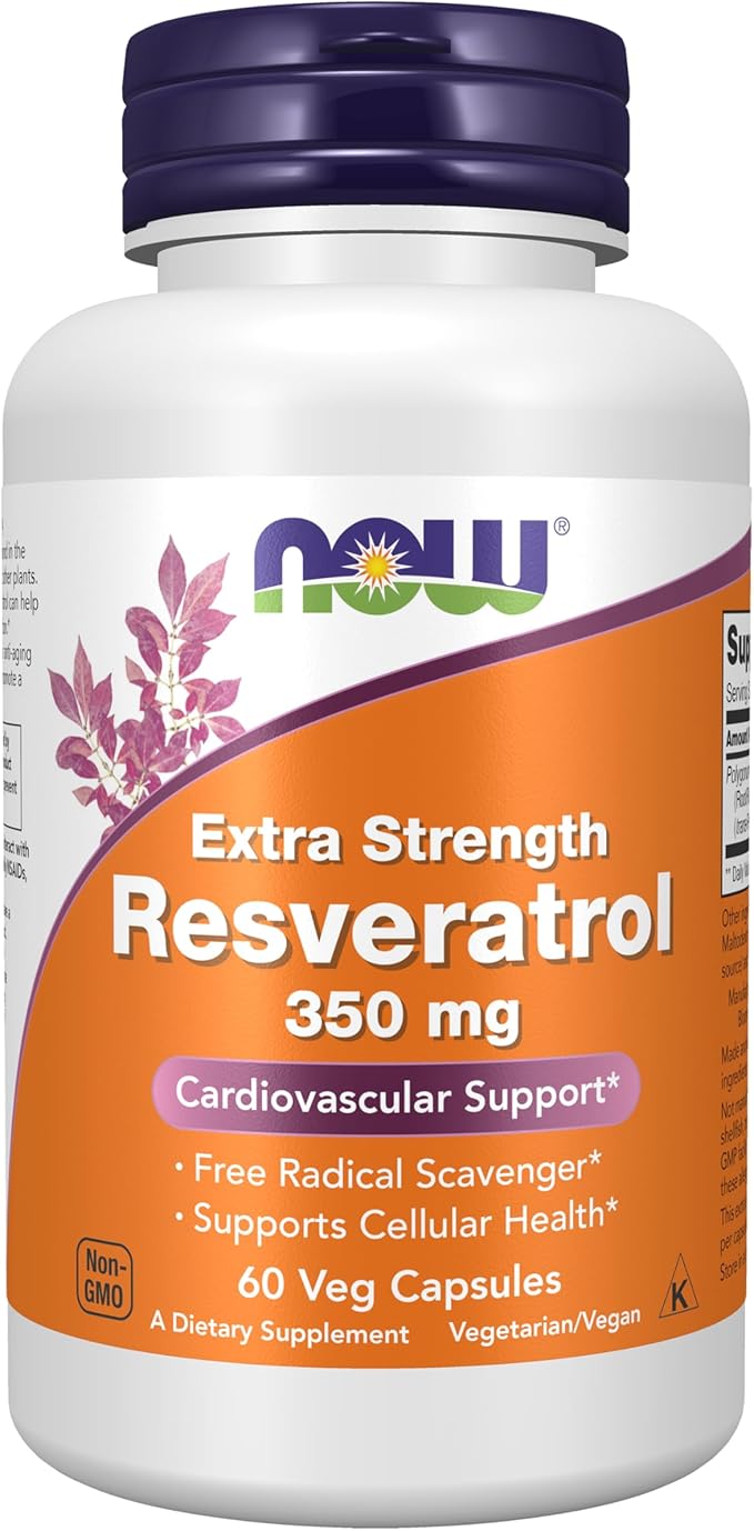NOW Foods Supplements, Extra Strength Resveratrol 350mg, Natural Trans Resveratrol from 700 mg Japanese Knotweed Extract, 60 Veg Capsule