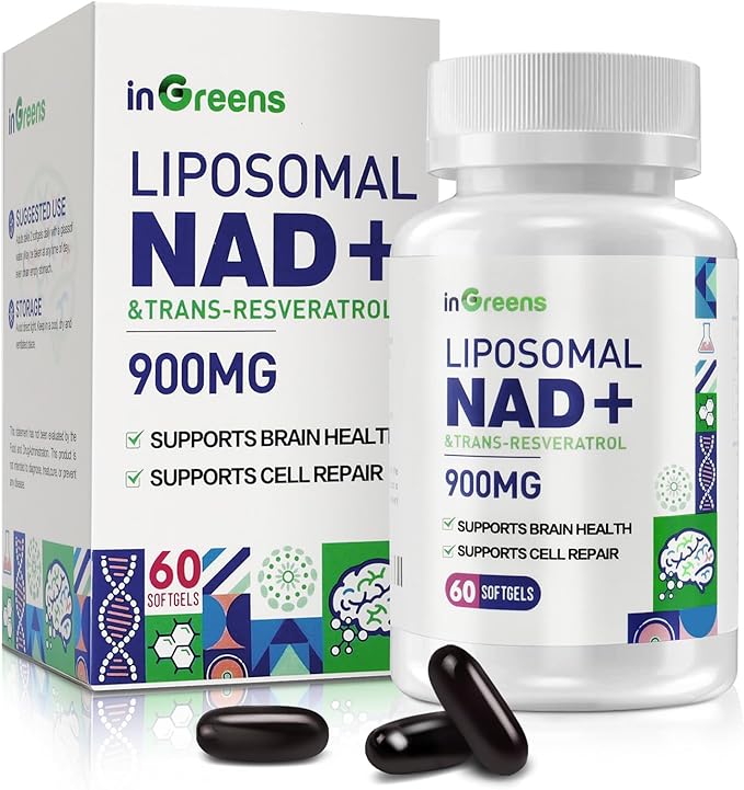 inGreens 900mg Liposomal NAD+ Supplement with 300mg Trans Resveratrol - Superior Absorption, Replaces NMN, Boost NAD+ for DNA Repair, Energy & Longevity, Aging Defense, 60 Softgels