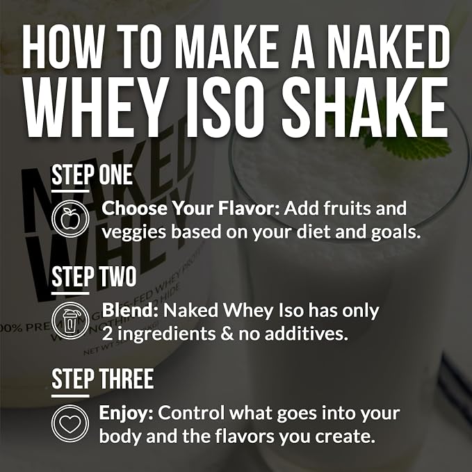 NAKED Chocolate Whey Isolate Protein - Only 6 Ingredients, 30g Grass-Fed Protein, Undenatured, No GMO, No Soy, Gluten-Free, No Preservatives - 24 Servings