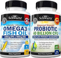 Triple Strength Omega 3 Fish Oil Softgels (2 Month Supply) Plus 40 Billion CFU Daily Probiotic Supplement (2 Month Supply)
