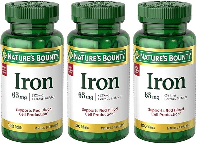 Nature's Bounty Iron 65 mg, 3 Bottles (100 Count)