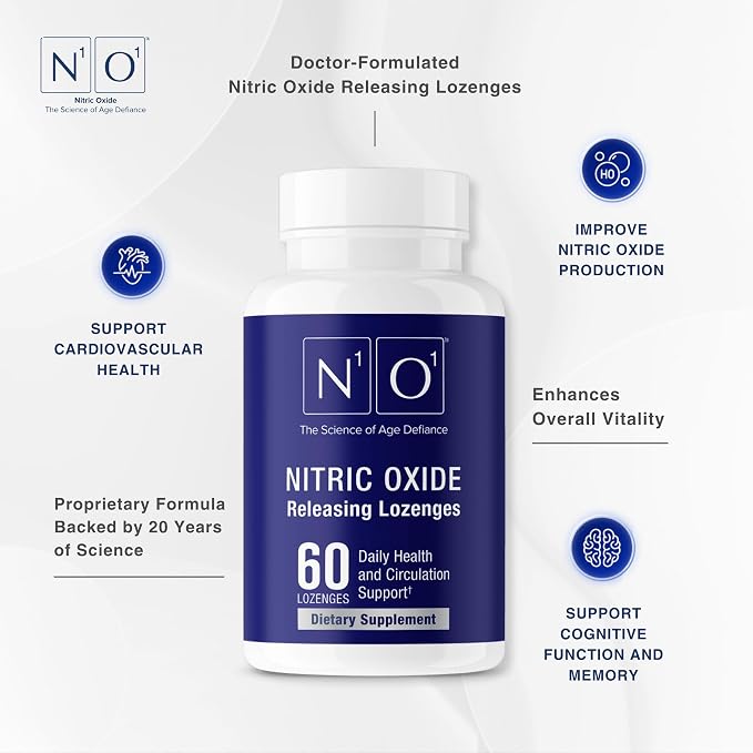 N1O1 Nitric Oxide Lozenges - 60 Count - Nitric Oxide Supplement for Heart Health, Circulation, Energy, Blood Flow, Oxygenation, Healthy Blood Pressure, Cardiovascular Support for Men & Women