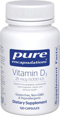 Pure Encapsulations Vitamin D3 25 mcg (1,000 IU) - Supplement to Support Bone, Joint, Breast, Heart, Colon & Immune Health* - with Premium Vitamin D - 120 Capsules