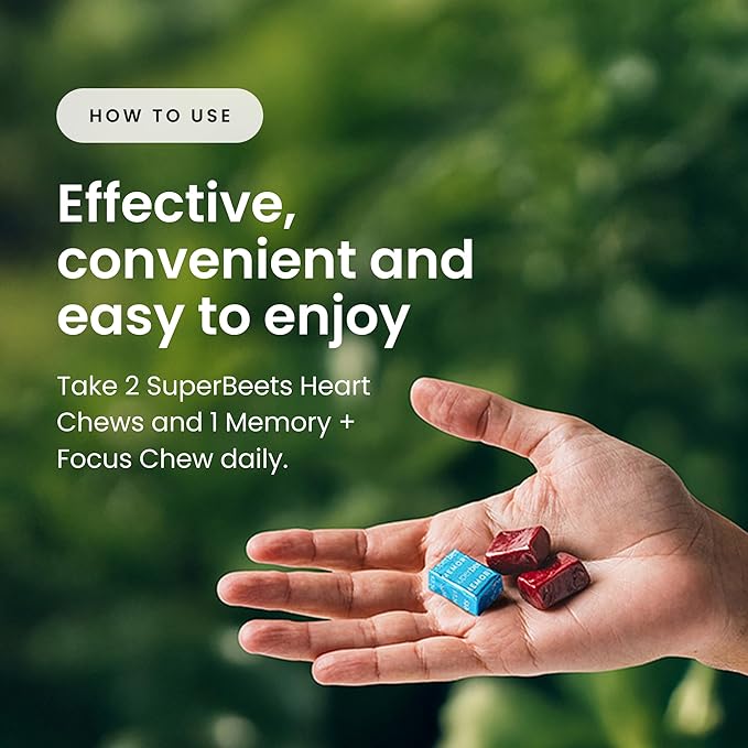Humann SuperBeets Heart Chews & Memory + Focus Chews, with Beet Root Powder and clinically Studied nootropics, Nitric Oxide Support, Mental Alertness, 90 Count