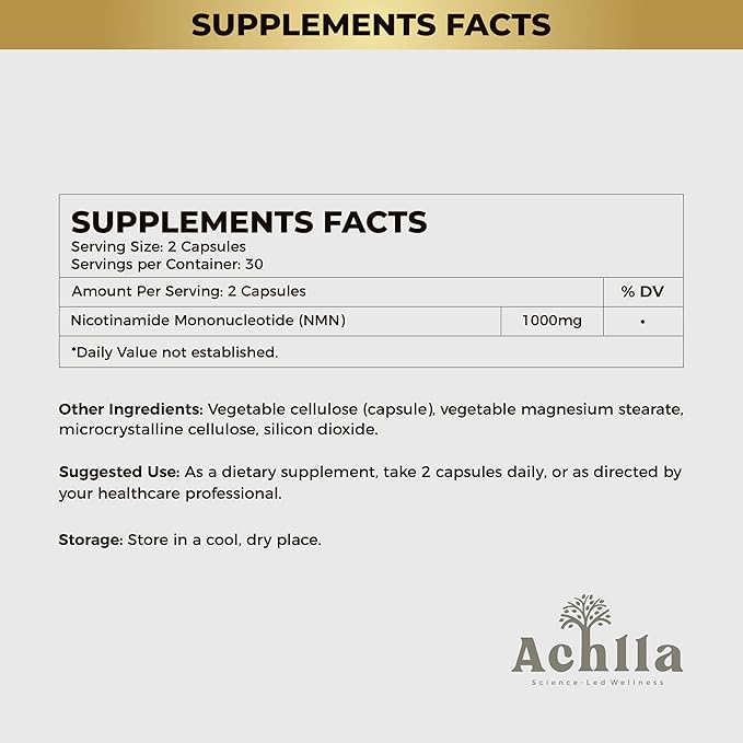 NMN Nicotinamide Mononucleotide Supplement 1000 mg Per Serving – High Strength NMN Capsules for Daily Wellness Routine – 30 Servings Per Container – Vegetarian Capsules with Clean Formula