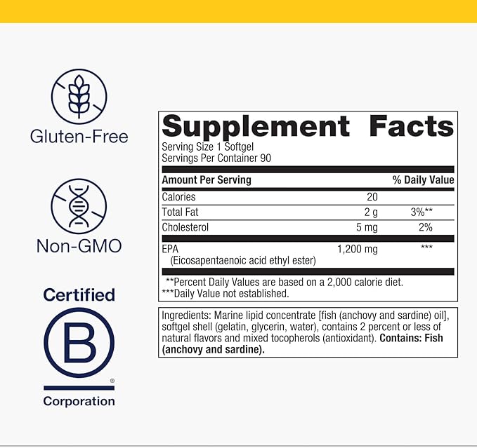 Metagenics OmegaGenics Fish Oil EPA 1200 - High Potency Omega-3 Supplement - Supports Heart, Brain & Immune Health* - Sustainably Sourced, Burpless Formula - Non-GMO, Gluten-Free - 90 Softgels