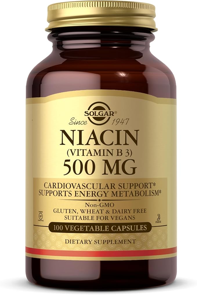 Solgar Niacin (Vitamin B3) 500 mg, 100 Vegetable Capsules - Non-GMO, Vegan, Gluten Free, Dairy Free, Kosher - 100 Servings