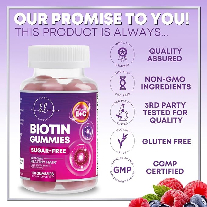 Hair Vitamins Gummies with Biotin 5000 mcg per Serving - Hair Growth Support with Vitamins E & C for Thicker, Stronger & Beautiful Hair - Hair Skin and Nails Vitamin, Gluten Free - 120 Gummies