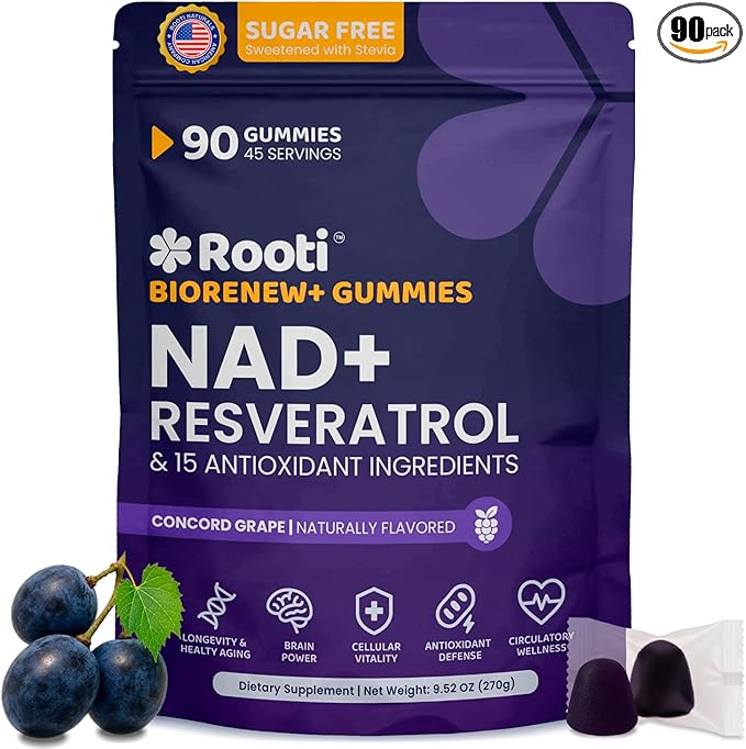 NAD+ Complex Gummies (90 Ct, 45 Servings), Resveratrol, 500mg of TMG, Quercetin, Curcumin, Berberine & Antioxidants | Advanced Plant-Based Formula for Daily Cellular Balance & Longevity Nutrition