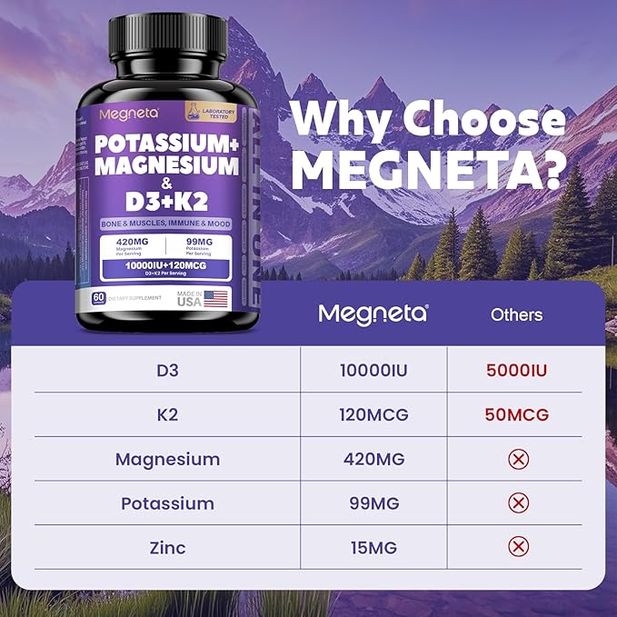 High-Potency Vitamin D3 10000IU K2 (MK-7) Potassium Magnesium Supplement - Advanced Synergistic Complex for Bone, Immune Health, Mood Balance & Energy Support