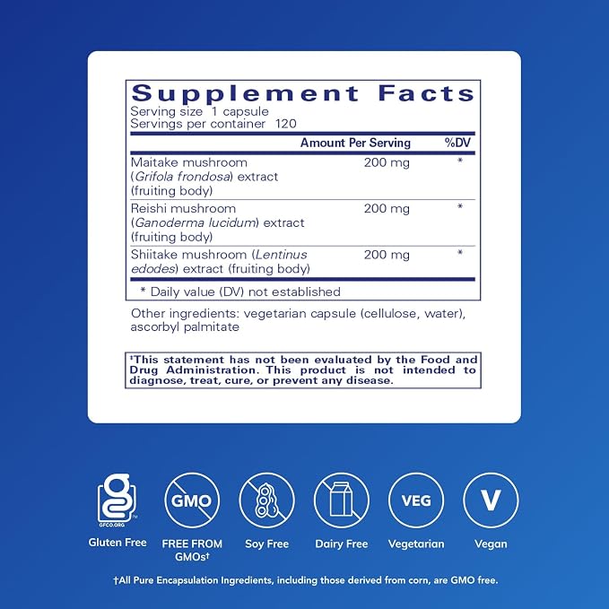 Pure Encapsulations M/R/S Mushroom Formula | Hypoallergenic Supplement Promotes Immune Health and Provides Broad-Spectrum Physiological Support* | Shiitake, Reishi & Maitake | 120 Capsules
