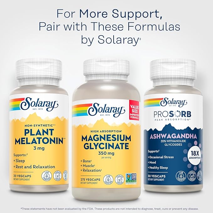 SOLARAY Plant Melatonin 3mg - Sleep Aid Supplement Made with Somato - Vegan, Non Synthetic, Nature-Derived Sleeping Pills Support - Gluten Free, Lab Verified - 30 Servings, 30 VegCaps