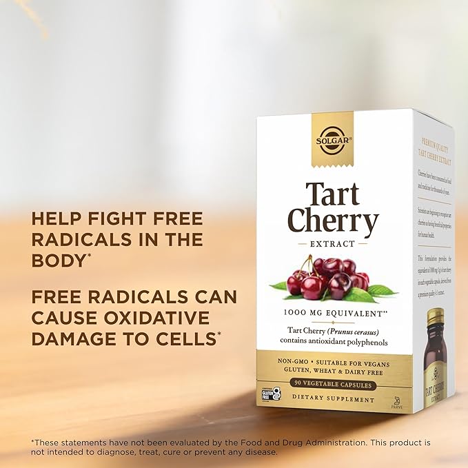 Solgar Tart Cherry 1000 mg, 90 Vegetable Capsules (Pack of 2) - Antioxidant with Quercetin, Chlorogenic Acid & Anthocyanins Compounds - Non-GMO, Vegan, Gluten Free, Dairy Free - 180 Total Servings