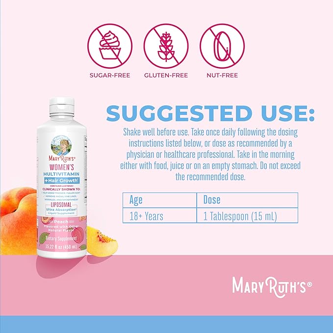 MaryRuth's Liquid Nighttime Multimineral (Coconut, 32oz) & Women's Multivitamin + Hair Growth Liposomal (Peach) | Clean Label Project Verified® | Vegan | Beauty, Bedtime Routine, & Overall Health