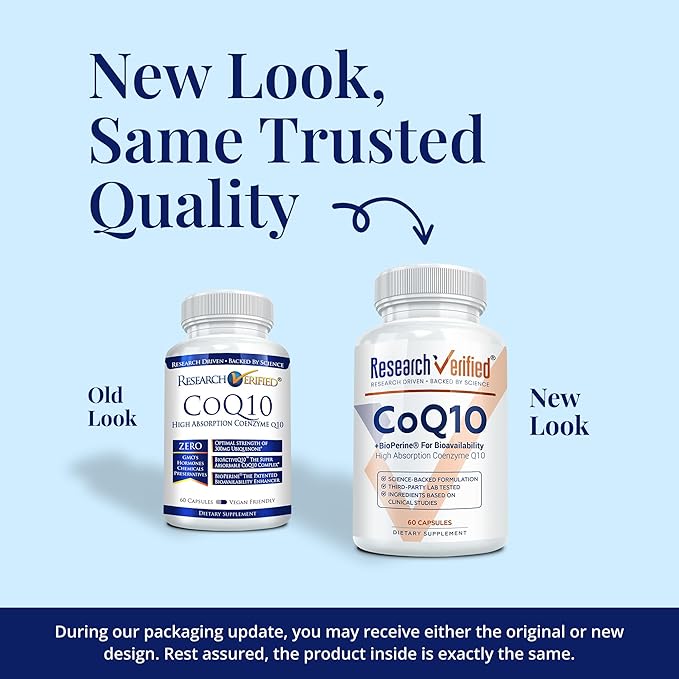 Research Verified CoQ10-100% Pure Extra Strength 300mg CoQ10 – Improved Absorption and Bioavailability with Bioperine - Boost Antioxidant Levels, Improve Cardiovascular Health, 180 Vegan Capsules