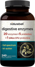 NatureBell Digestive Enzymes - 240 Capsules - Gut & Digestive Health Support Supplement* - with 20 Enzymes, 5 Prebiotics & 10-Strand Probiotic Blend
