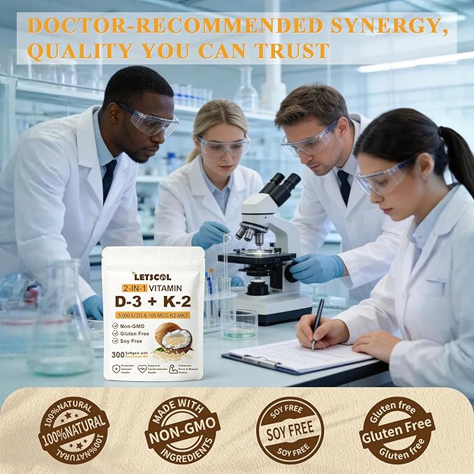 2-in-1 Vitamin D3 K2 Supplement Softgel, Vitamin D3 5000 IU and Vitamin K2 100 mcg, K2 MK7 with D3 Vitamin Supplement Support Immune, Heart, Joint, Teeth & Bone Health
