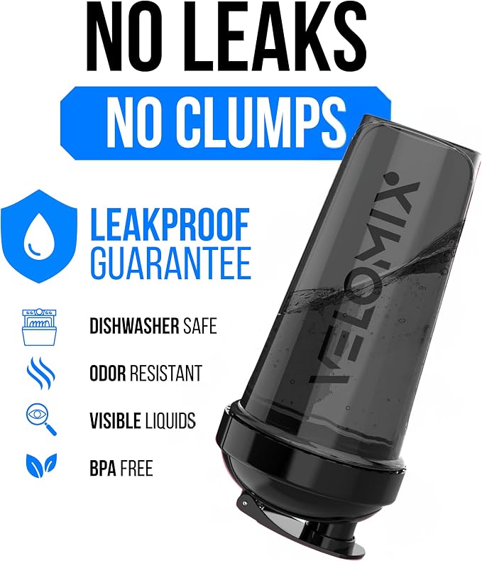 VELOMIX -2 Pack- 28 oz Protein Shaker Bottles for Protein Mixes - 2x Wire Whisk | Leak Proof Shaker Cups for Protein Shakes and Pre Workout | Protein Shaker Bottle Pack (B1) Red/Black