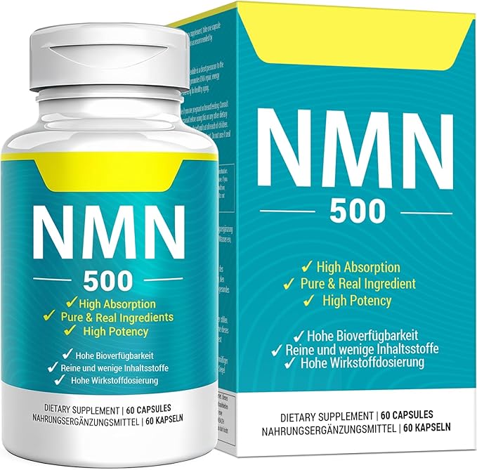 Vegan NMN Supplement 500mg, Higher Absorption - 99% Pure NMN (Nicotinamide Mononucleotide)for NAD+, Cellular Energy Immune Muscle, Anti-Aging & Longevity, Stabilized NMN - 60 Capsules (60 Days Supply)
