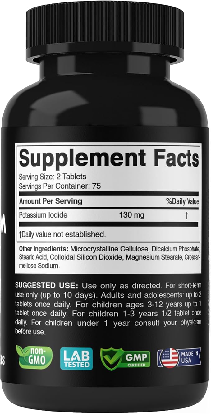 Potassium Iodide Dietary Supplement 130 mg per Serving - 150 Tablets (2 Bottles)