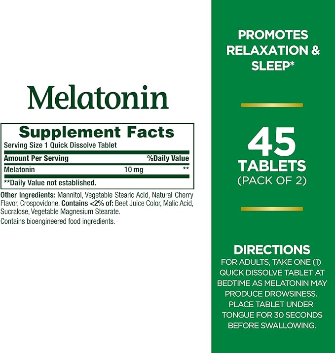 Nature's Bounty Melatonin Quick Dissolve Tablet, 45 Count (Pack of 2)