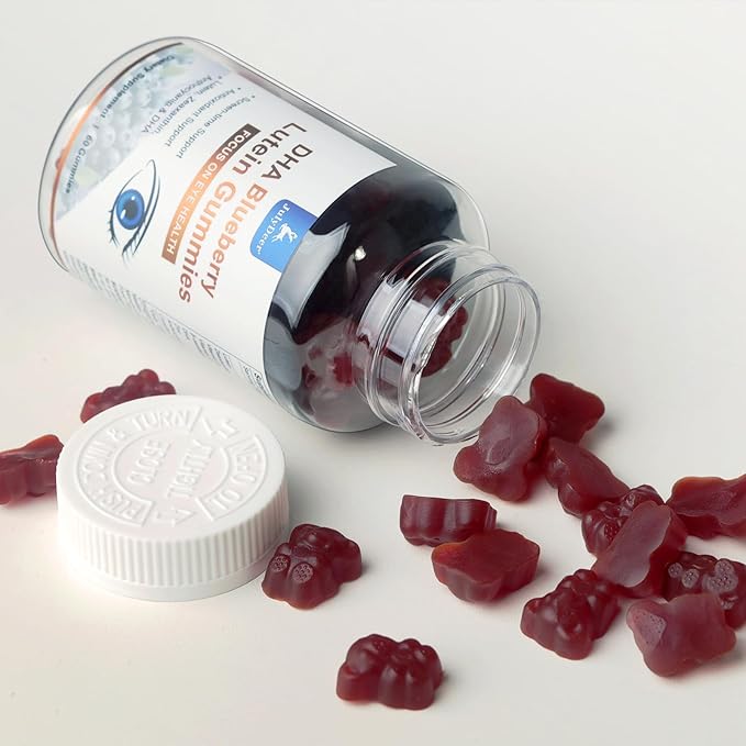Lutein and Zeaxanthin Gummies Supplements Support Eye Health, 9 in 1 with Vitamin E and C, B-carotene, DHA, Zinc, Anthocyanin (Blueberry Extract), Complex Probiotics, Non-GMO, Gluten Free I 60 Gummies