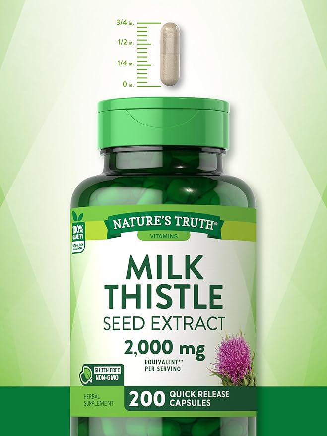 Nature's Truth Milk Thistle Supplement | 200 Capsules | Non-GMO and Gluten Free Seed Extract | Silymarin Marianum