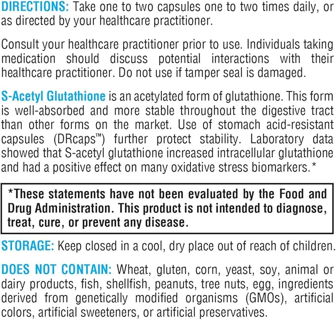 XYMOGEN S-Acetyl Glutathione - Acetylated Glutathione Supplement - Antioxidant & Cellular Support - Stomach Acid-Resistant Capsules - Non-GMO & Gluten-Free - 60 Capsules
