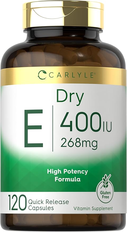 Carlyle Dry Vitamin E 400 IU | 120 Capsules | D-Alpha Tocopheryl | High Potency Formula | Non-GMO and Gluten Free