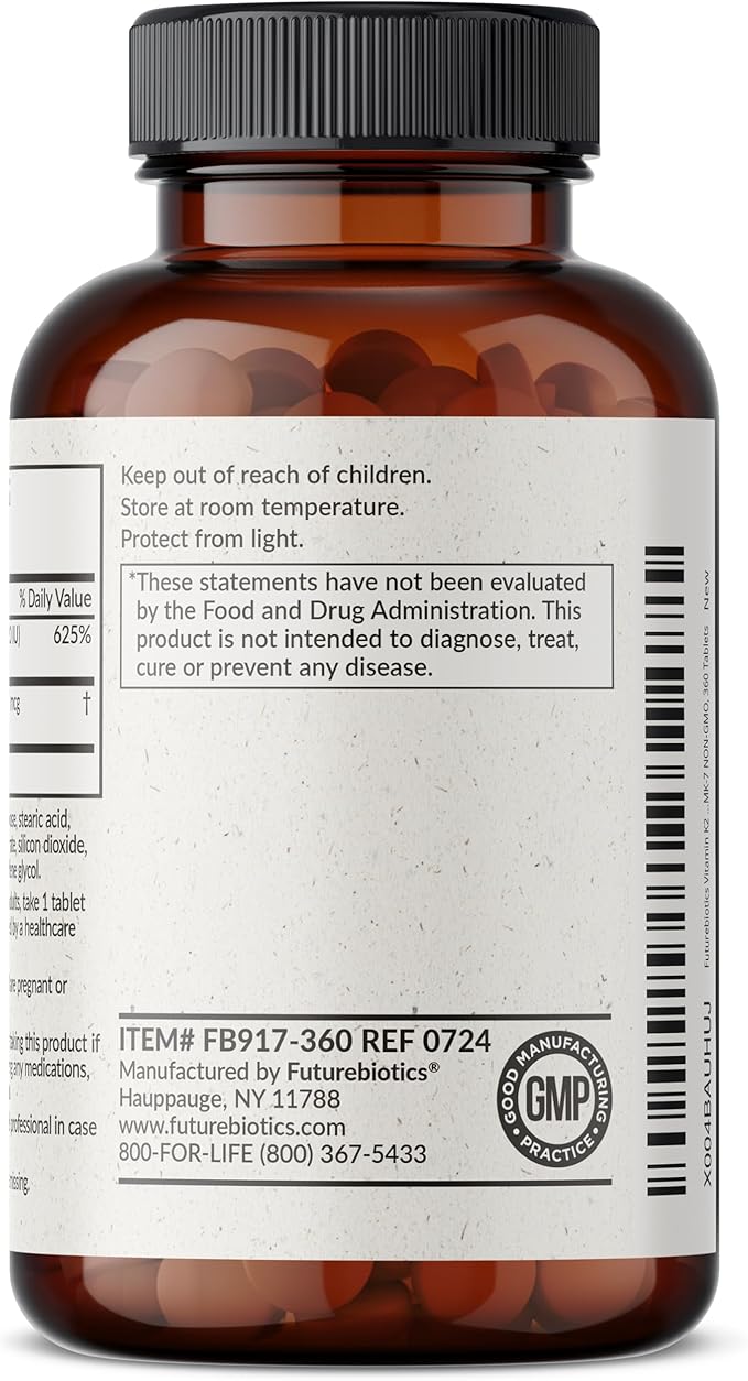 Futurebiotics Vitamin K2 with D3, 2 in 1 Support, 5000 IU Vitamin D3 & 90 mcg Vitamin K2 MK-7 Non-GMO, 360 Tablets