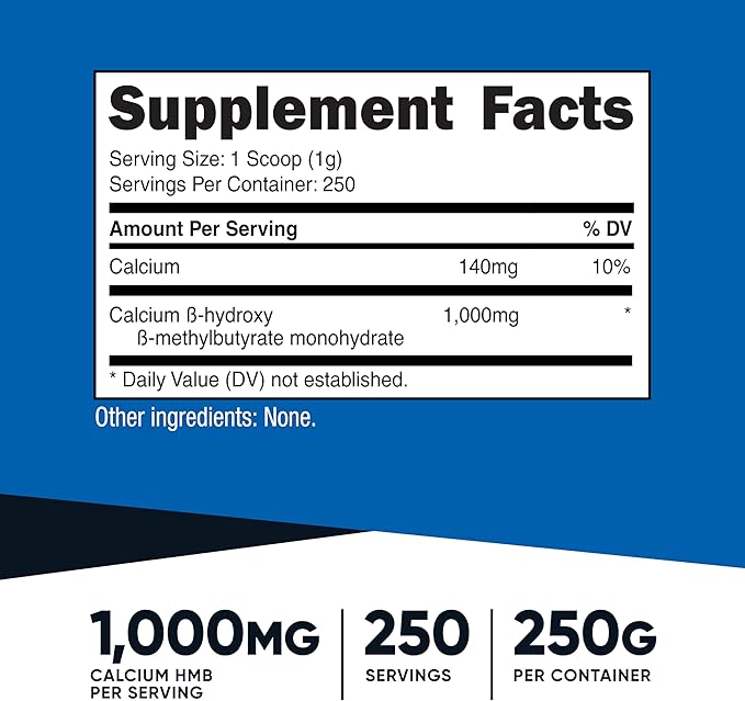 Nutricost HMB Powder (Beta-Hydroxy Beta-Methylbutyrate) 250 Grams - Gluten Free & Non-GMO