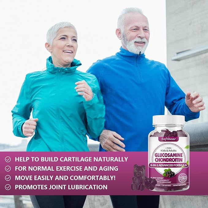 softbear Glucosamine Chondroitin Gummies, Sugar Free Glucosamine Chondroitin MSM Supplement with Elderberry Turmeric Supports Joint Health & Antioxidant, Elderberry Flavored 60 Count