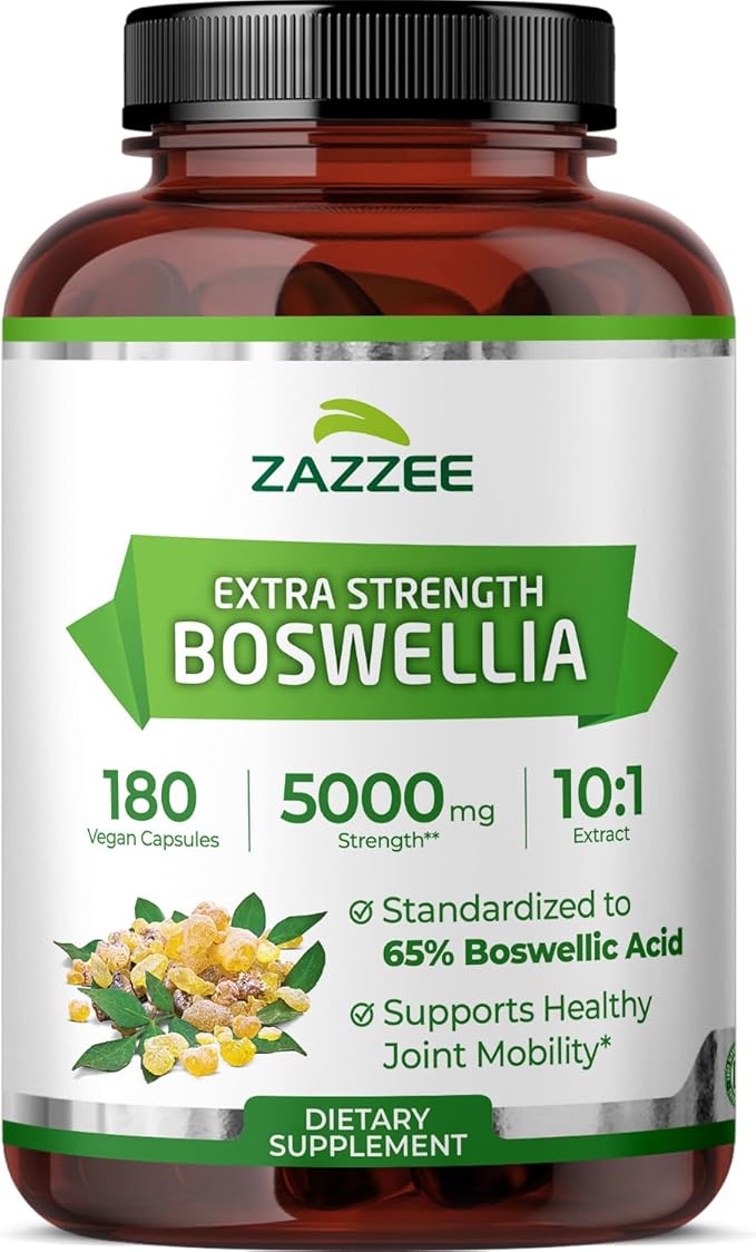 Zazzee Extra Strength Boswellia 10:1 Extract, 65% Boswellic Acid, 180 Vegan Capsules, 6 Month Supply, Boswellia Serrata, Joint Comfort, Mobility & Flexibility Support, Non-GMO, Made in the USA