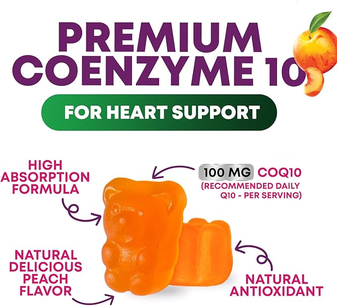 CoQ10 Gummies for Adults - Coenzyme Q10 100mg Per Serving - 3X Strength, High Absorption Antioxidant Supplement for Heart Health Support & Energy Production - Co Q10 (Coq 10) Supplements - 60 Gummies