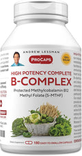 ANDREW LESSMAN High Potency B-Complex 180 Capsules - with High Levels of Folate Complex and Biotin, Promotes Cellular Growth, Energy, Immune Function, Detoxification, Fat Metabolism and More