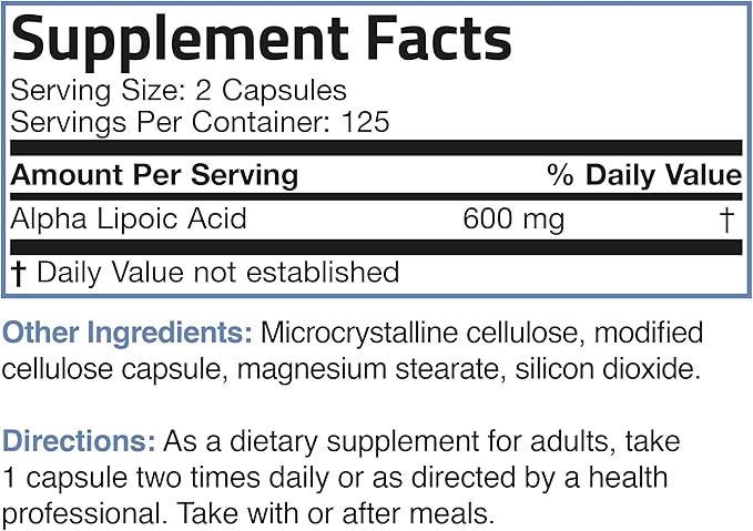 Bronson Alpha Lipoic Acid 600 MG Free Radical Scavenger Supports Antioxidant Health - Non-GMO, 250 Vegetarian Capsules (125 Servings)