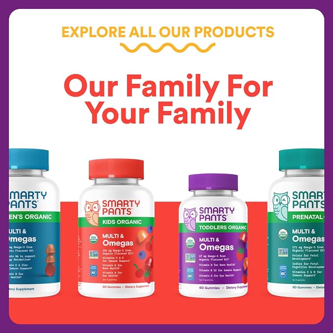 SmartyPants Kids Multivitamin & Immunity Gummies: Vitamins C, D, B6, B12, A, and Zinc for Immune Support, Biotin, Iodine, Gluten Free, Two Fruit Flavors, 60 Count (30 Day Supply)