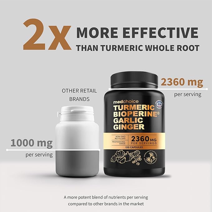4-in-1 Turmeric Joint Support Supplements with Garlic and BioPerine - 2360 mg High Potency Herbal Blend for Mobility, Everyday Flexibility, Digestive Comfort, and Active Aging Support (120ct)