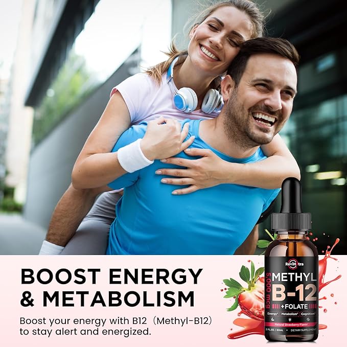 (2 Pack) Vitamin B12 liquid Drops, B12 vitamins 5000 mcg, Vitamin B Complex Supplement with Methylcobalamin B12 Sublingual, Vitamin B6, Folate for Energy, Brain, Heart Health, Vegan Strawberry Flavor