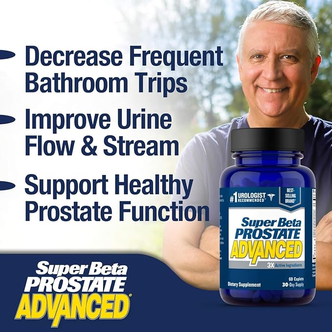 SUPER BETA PROSTATE Advanced – Promote Sleep, Support Bladder Emptying. Prostate Support Supplement for Men's Health with Beta Sitosterol, not Saw Palmetto. (120 Caplets, 2-Pack)