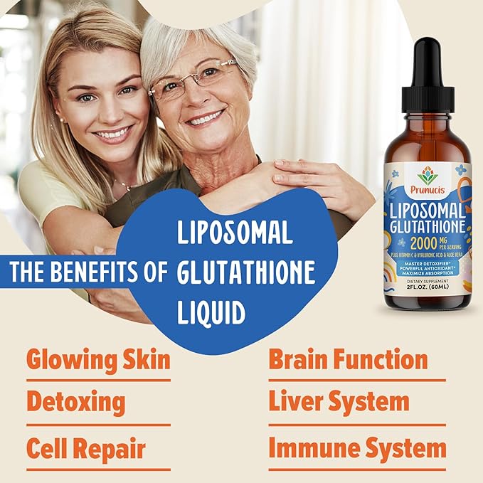 2000MG Liposomal Glutathione Liquid, 98% Absorption, Active Form L-Glutathione Supplement, Vegan Friendly, Powerful Antioxidant Complex for Immune System, Aging Defense, Detox, 4 FL.OZ