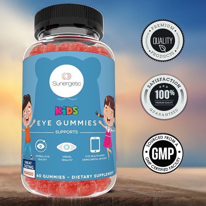Sunergetic Premium Eye Support Gummies for Kids - Lutein with Zeaxanthin Supports Overall Eye Health, Vision & Macular Health–Clinically Studied Lutein & Zeaxanthin with Lutemax 2020-60 Gummies
