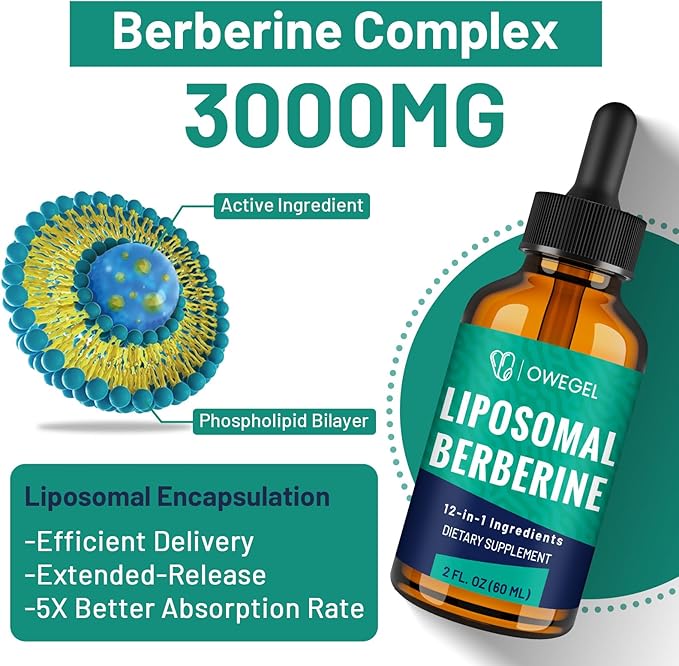 Liposomal Berberine HCL Liquid Drops – Advanced 12-in-1 Herbal Formula with Ceylon Cinnamon, Bitter Melon, Green Tea & More – 4 Fl Oz