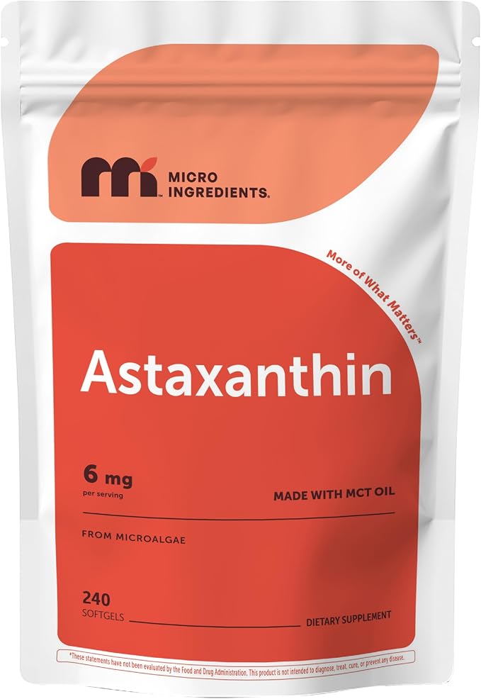 Micro Ingredients Astaxanthin 6mg with MCT Oil, 240 Softgels | Premium Astaxanthin Antioxidant Supplements* | Fresh Microalgae Source | Triple Strength, Non-GMO, Gluten Free, No Soy