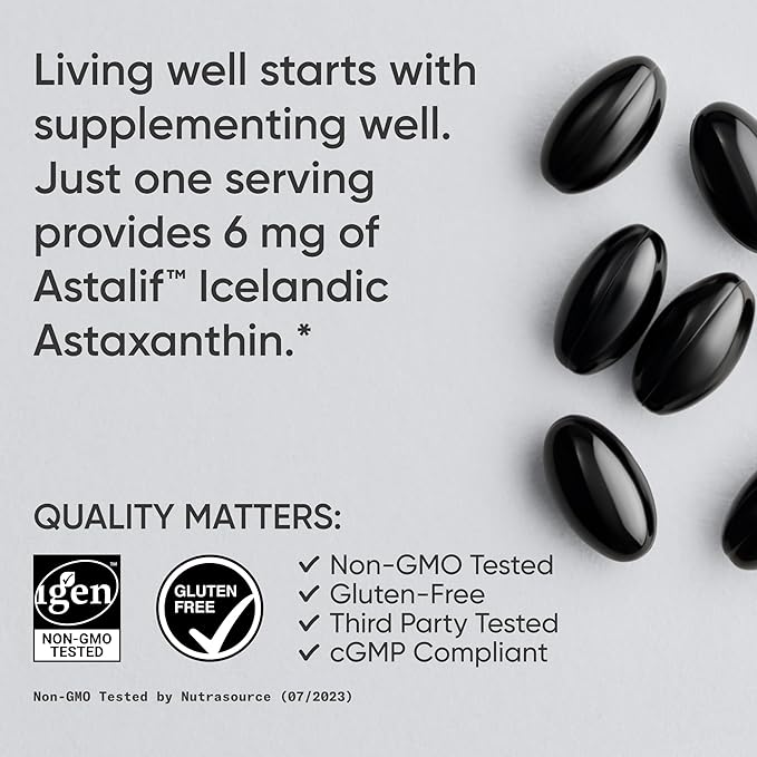 Sports Research Astaxanthin Supplement from Algae - Softgels for Antioxidant Activity, Skin & Eye Health Support - Made with Coconut Oil, Non-GMO Verified & Gluten Free - 6mg, 120 Count